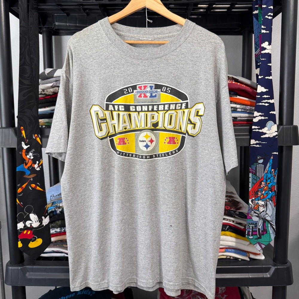 Y2K Gray Pittsburgh Steelers AFC Conference Champions Tee XL Light Marks